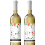 White and Pink Garden Beauties Wedding Wine Label - XOXOKristen