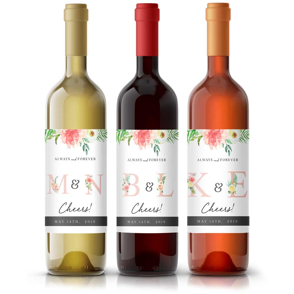 White and Pink Garden Beauties Wedding Wine Label - XOXOKristen
