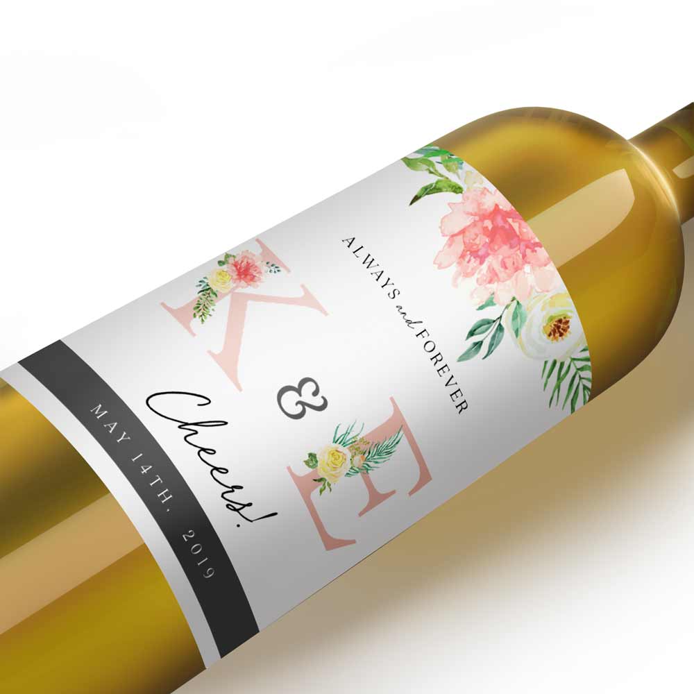 White and Pink Garden Beauties Wedding Wine Label - XOXOKristen