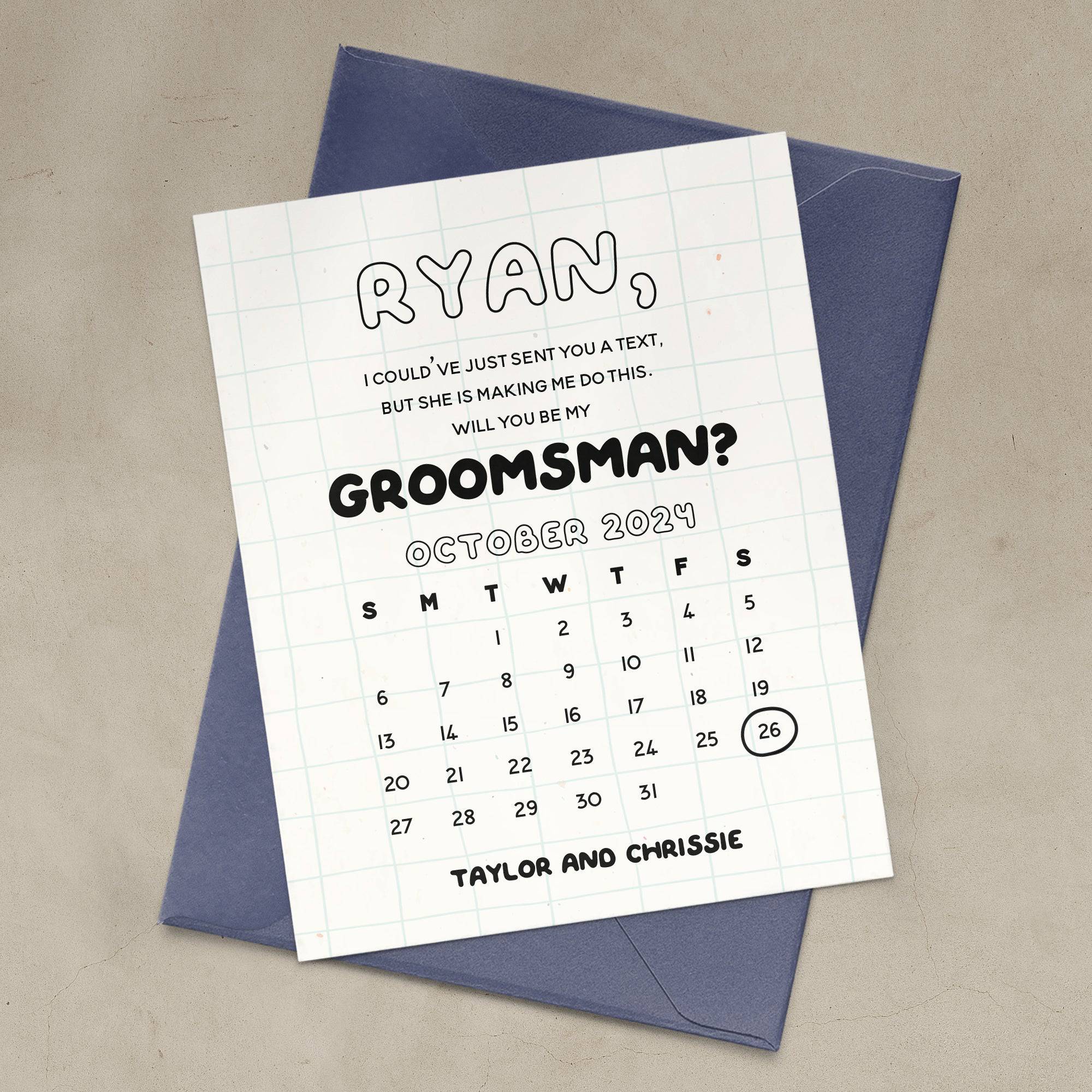 Will You Be My Groomsman Calendar Card - XOXOKristen
