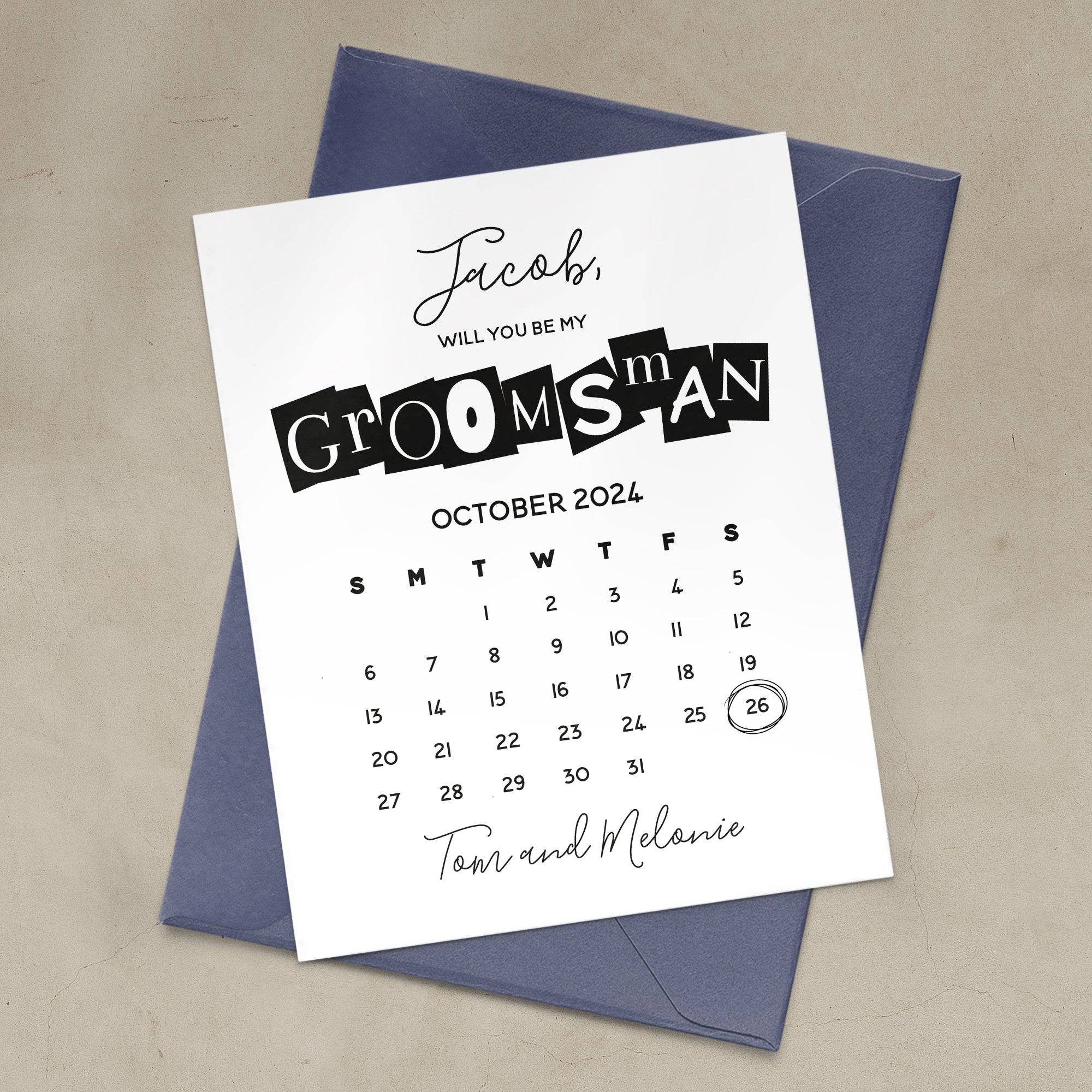 Will you be my Groomsman Proposal Calendar Card - XOXOKristen