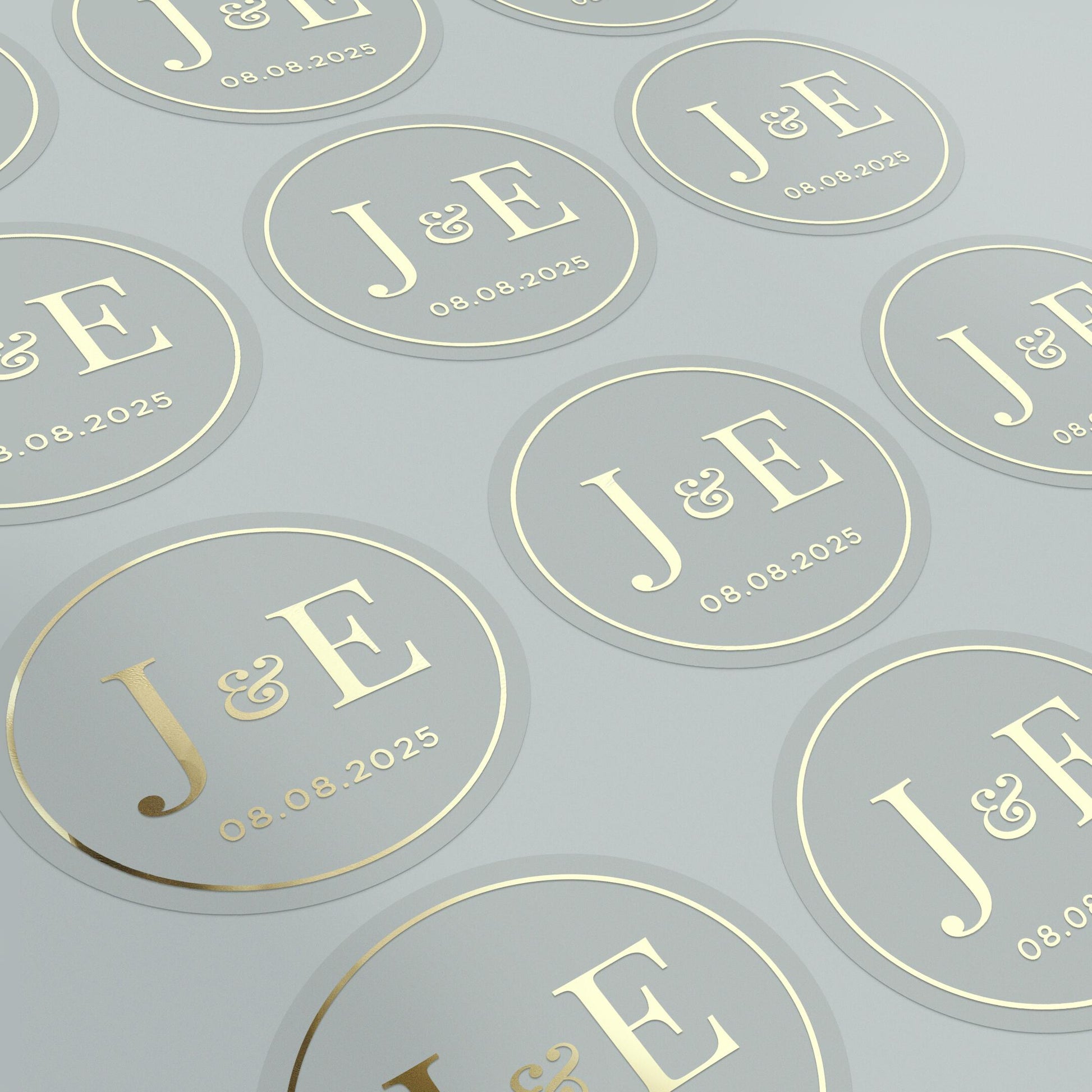 Elegant clear wedding sticker with monogram initials and custom wedding date. 