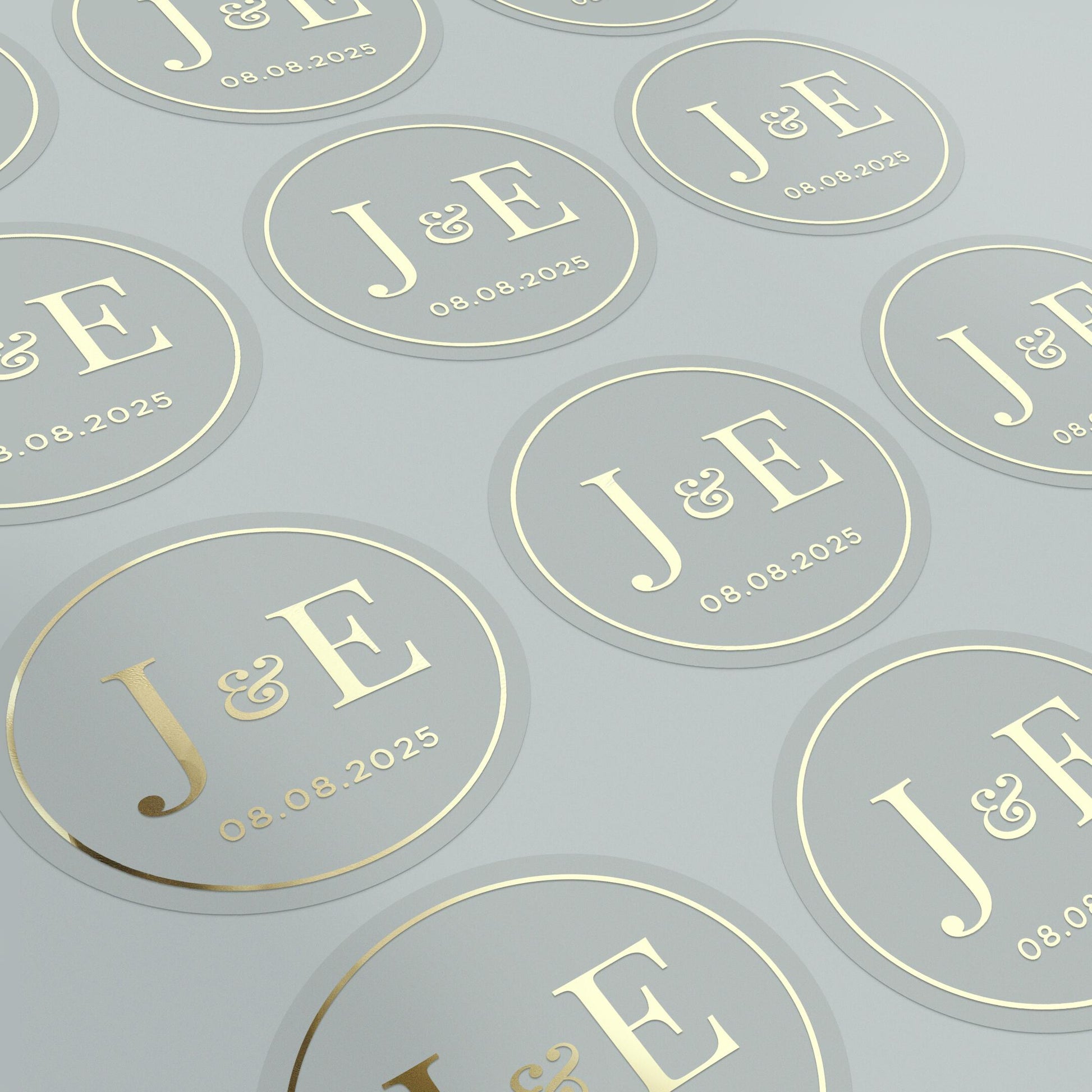 Elegant clear wedding sticker with monogram initials and custom wedding date. 