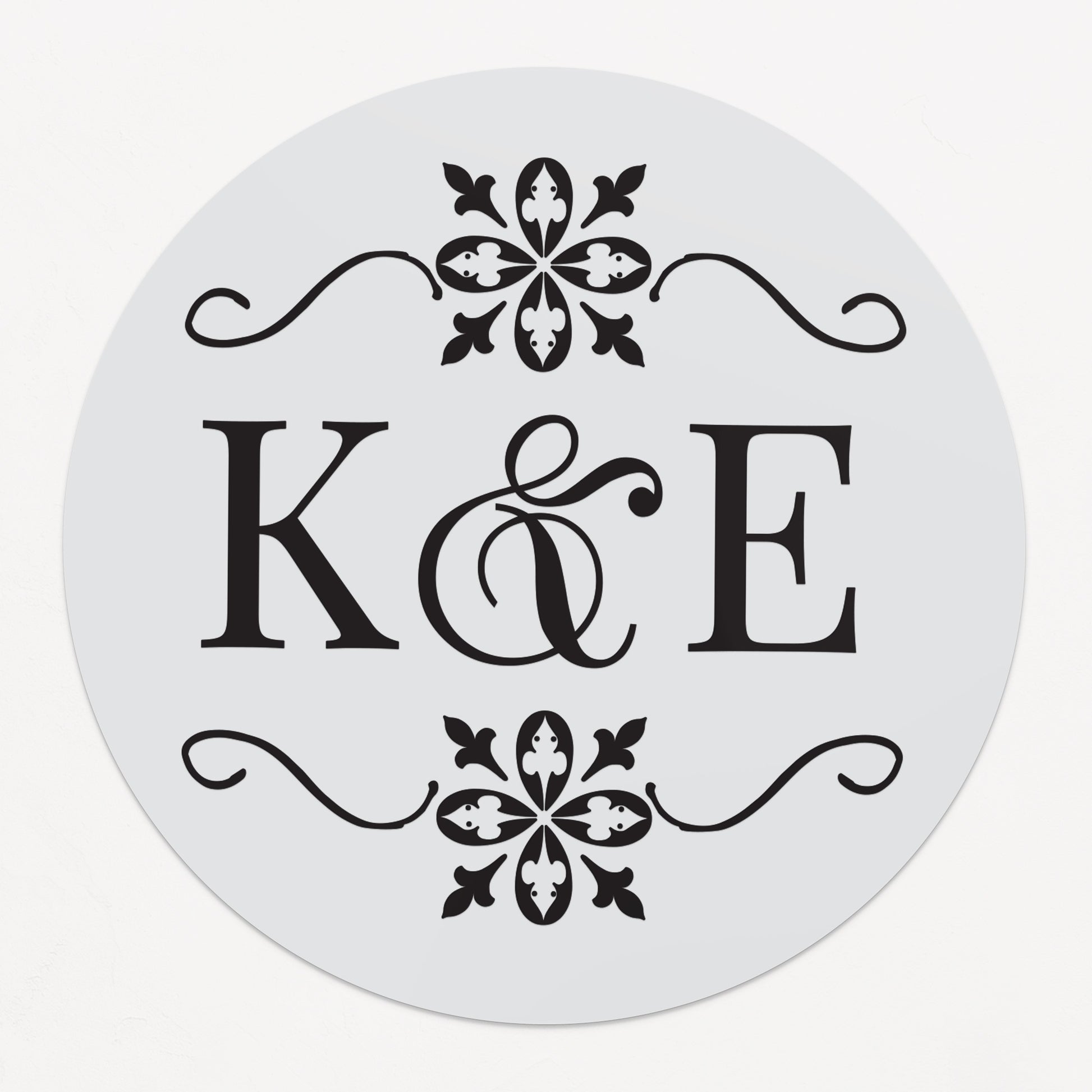 Transparent monogrammed wedding sticker with gold ornaments design and custom initials
