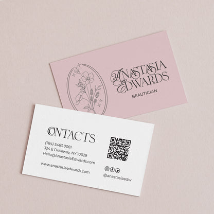 Custom floral-designed business cards with gold text on a white backgroun-XOXOKristen