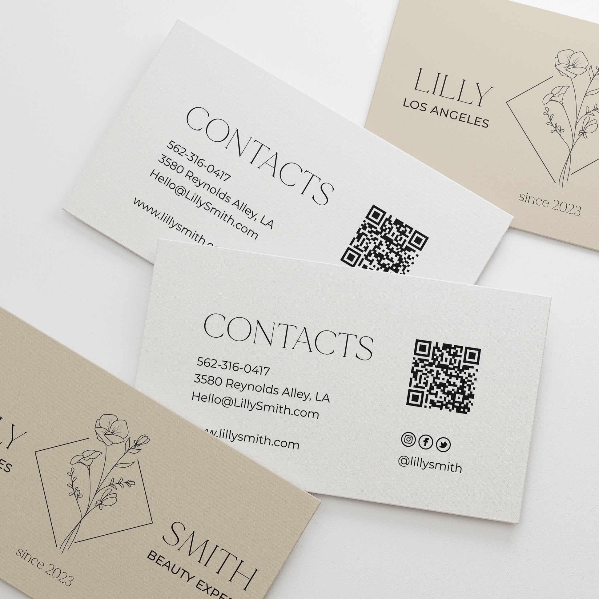 Custom business cards with elegant floral design and variety of color options - XOXOKristen