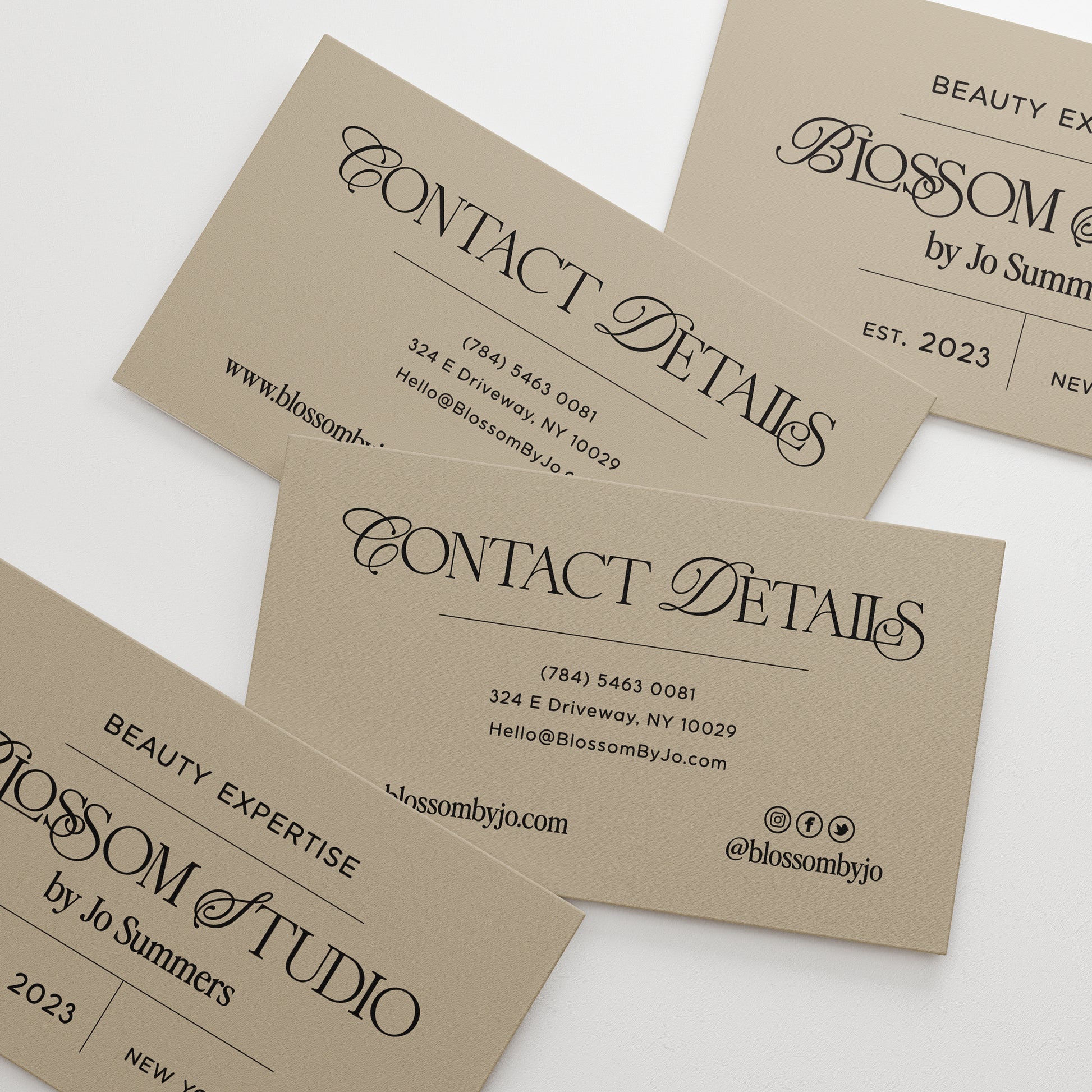 custom small business cards in beige with calligraphy designs - XOXOKristen