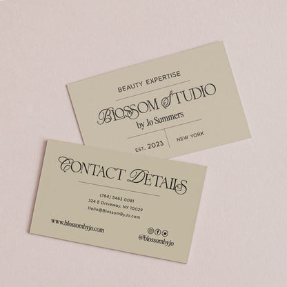 custom small business cards in beige with calligraphy designs - XOXOKristen