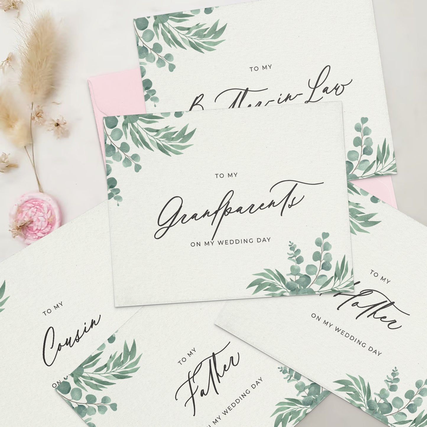 To my on my wedding day note cards collection in greenery design with eucalyptus leaves and calligraphy font from XOXOKristen.