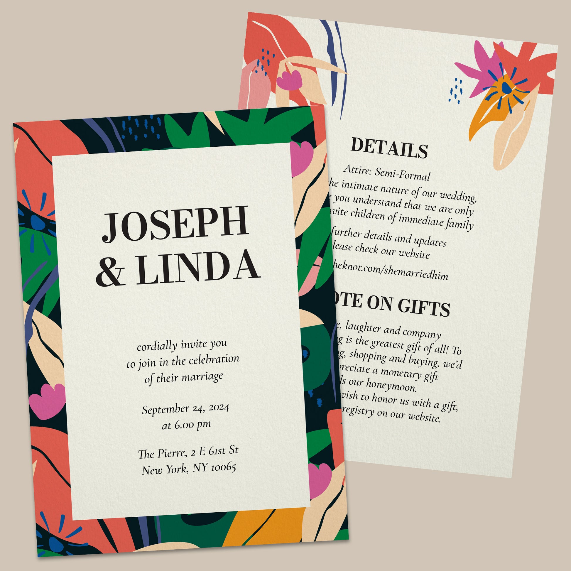 modern wedding invitations with colorful abstract flowers - XOXOKristen