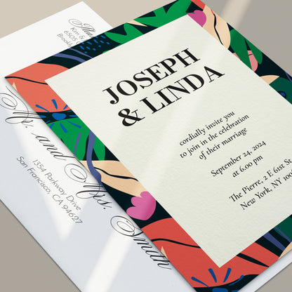 modern wedding invitations with colorful abstract flowers - XOXOKristen