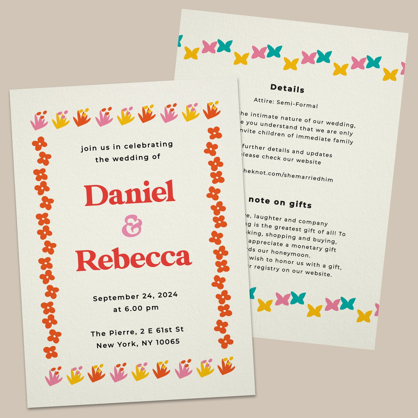 colorful wedding invitations with flowers - XOXOKristen