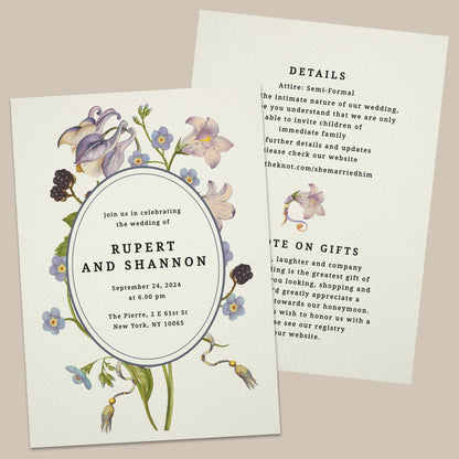 purple and lilac boho botanical wedding invitation - XOXOKristen