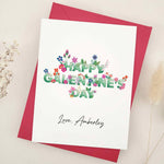 Galentine’s Day greeting card with flower-decorated lettering, red envelope – XOXOKristen