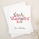 Personalized Happy Valentine’s Day card with floral lettering and white envelope – XOXOKristen