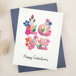 LOVE floral Galentine’s card with Happy Galentine’s text, navy envelope – XOXOKristen