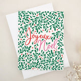 French Joyeux Noël card with green leaves and red berries holiday design – XOXOKristen