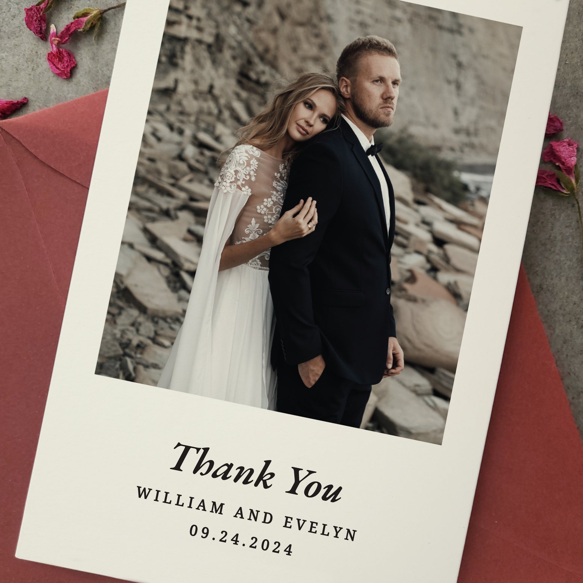 wedding thank you cards with custom photo, personalized with names and wedding date - XOXOKristen