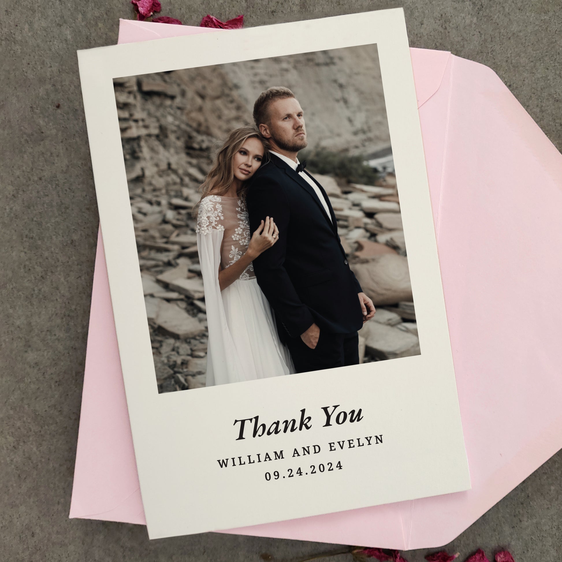 wedding thank you cards with custom photo, personalized with names and wedding date - XOXOKristen