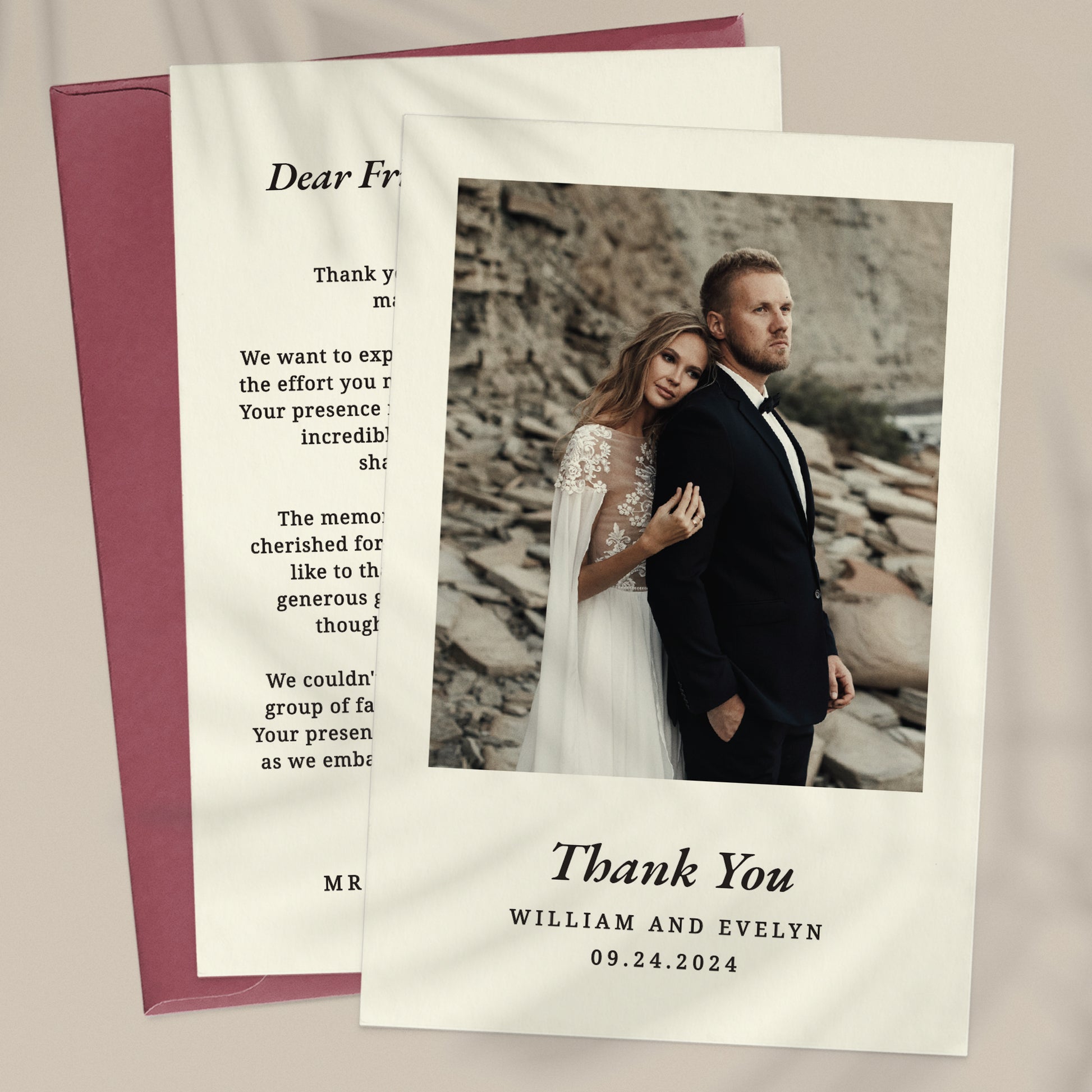 wedding thank you cards with custom photo, personalized with names and wedding date - XOXOKristen