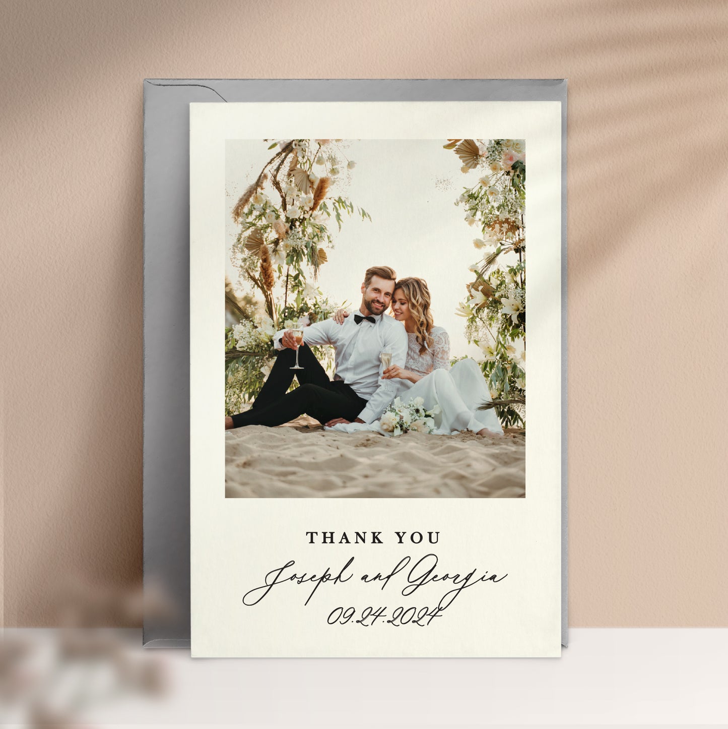 personalized wedding thank you card with custom photo, names and wedding date - XOXOKristen