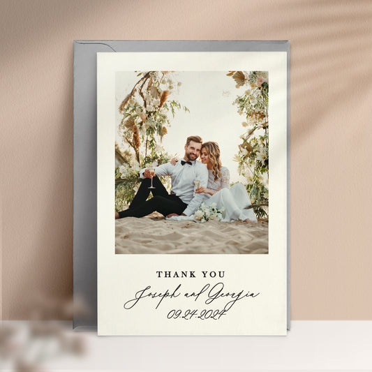 personalized wedding thank you card with custom photo, names and wedding date - XOXOKristen