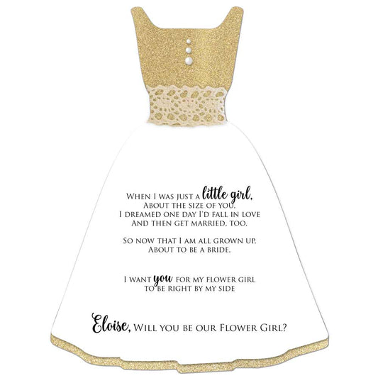 will you be our flower girl proposal card in gown shape with lace and heartfelt poem -  XOXOKristen