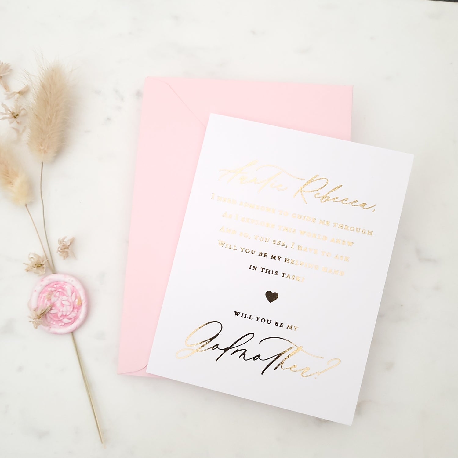 will you be my godmother proposal card with gold foiled calligraphy - XOXOKristen