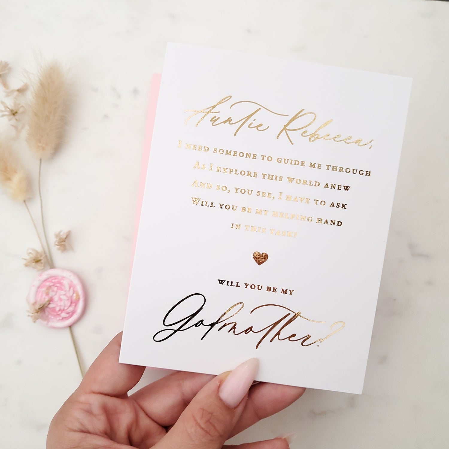 will you be my godmother proposal card with gold foiled calligraphy - XOXOKristen