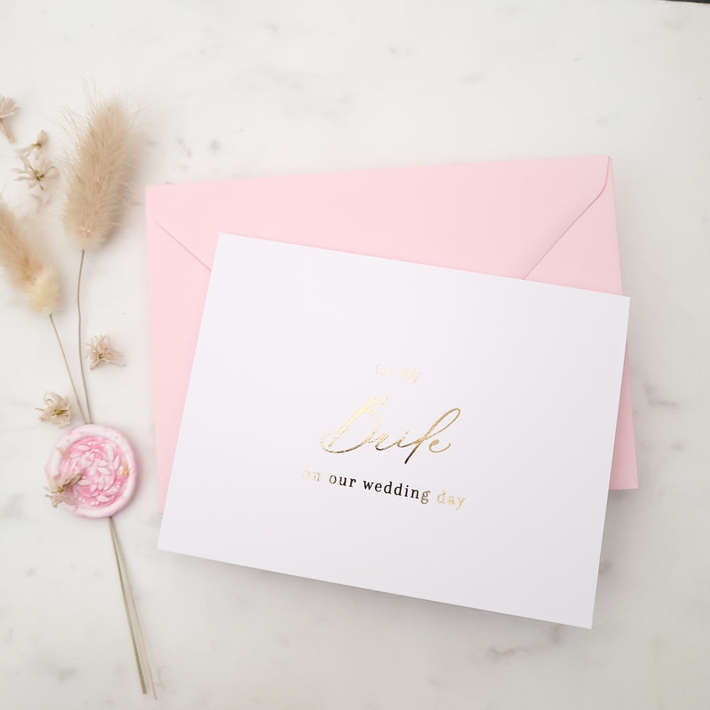 to my bride on our wedding day note card with gold calligraphy font - XOXOKristen