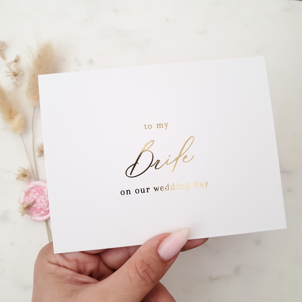 to my bride on our wedding day note card with gold calligraphy font - XOXOKristen