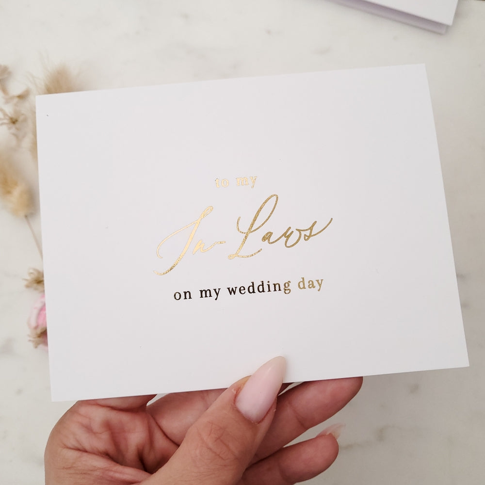 to my in-law on my wedding day with gold calligraphy - XOXOKristen