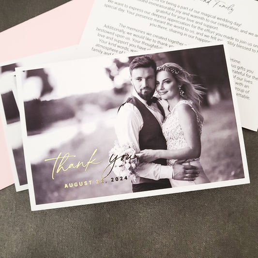 wedding thank you cards with gold foiled text on a custom photo - XOXOKristen