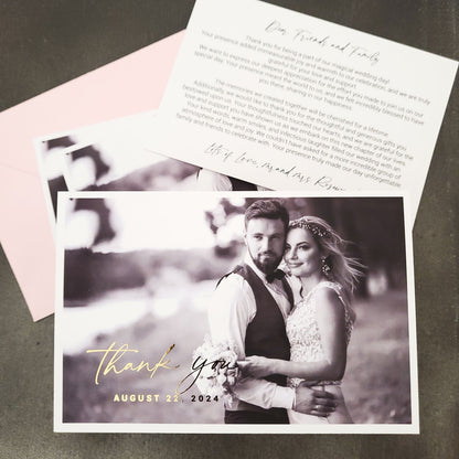 wedding thank you cards with gold foiled text on a custom photo - XOXOKristen