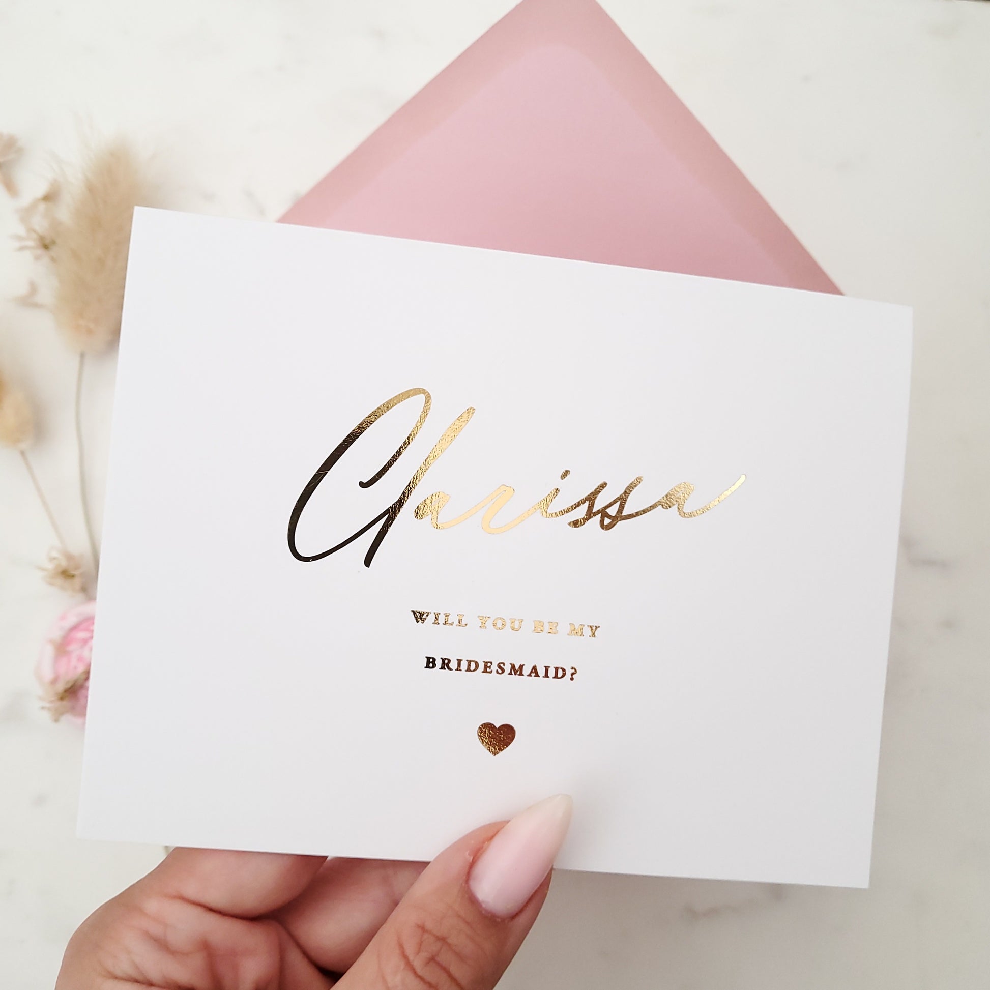 personalized with name bridesmaid proposal card with gold foiled text - XOXOKristen