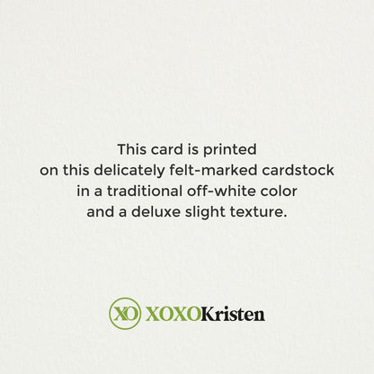 Image of a text that reads: This card is printed on this delicately felt-marked cardstock in a traditional off-white color and a deluxe slight texture 