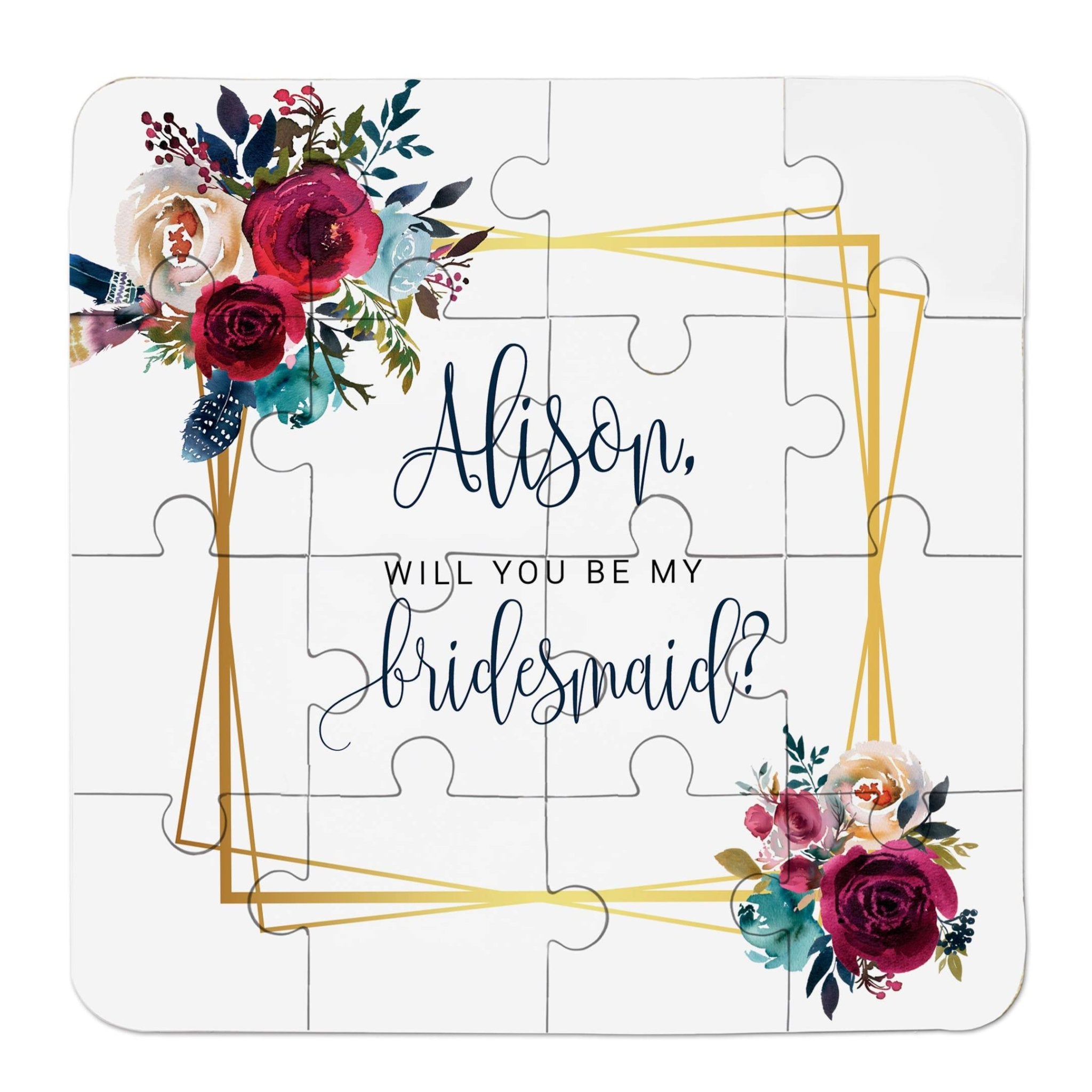 Boho Flowers & Gold Frame Bridesmaid Puzzle - XOXOKristen