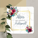 Boho Flowers & Gold Frame Bridesmaid Puzzle - XOXOKristen