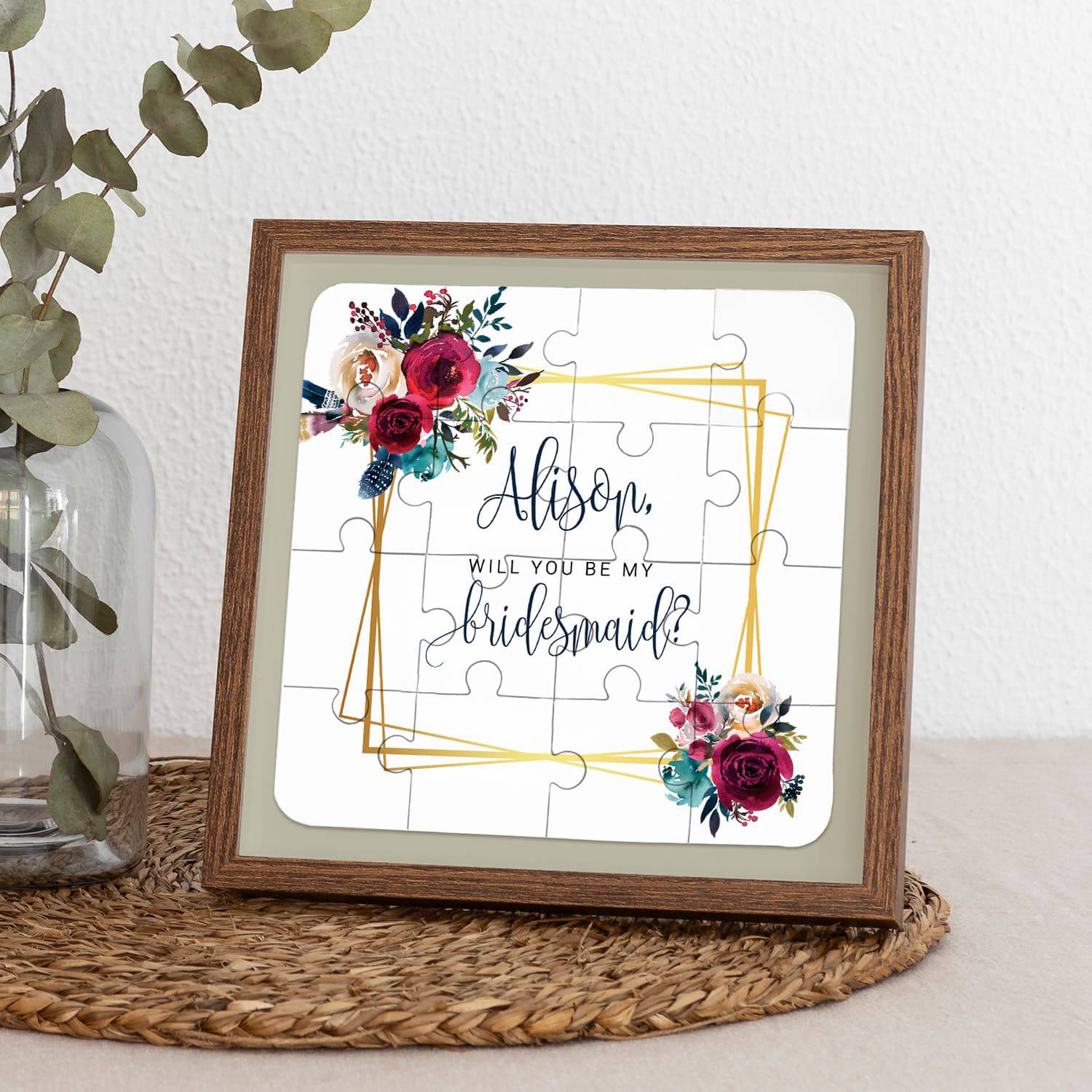 Boho Flowers & Gold Frame Bridesmaid Puzzle - XOXOKristen