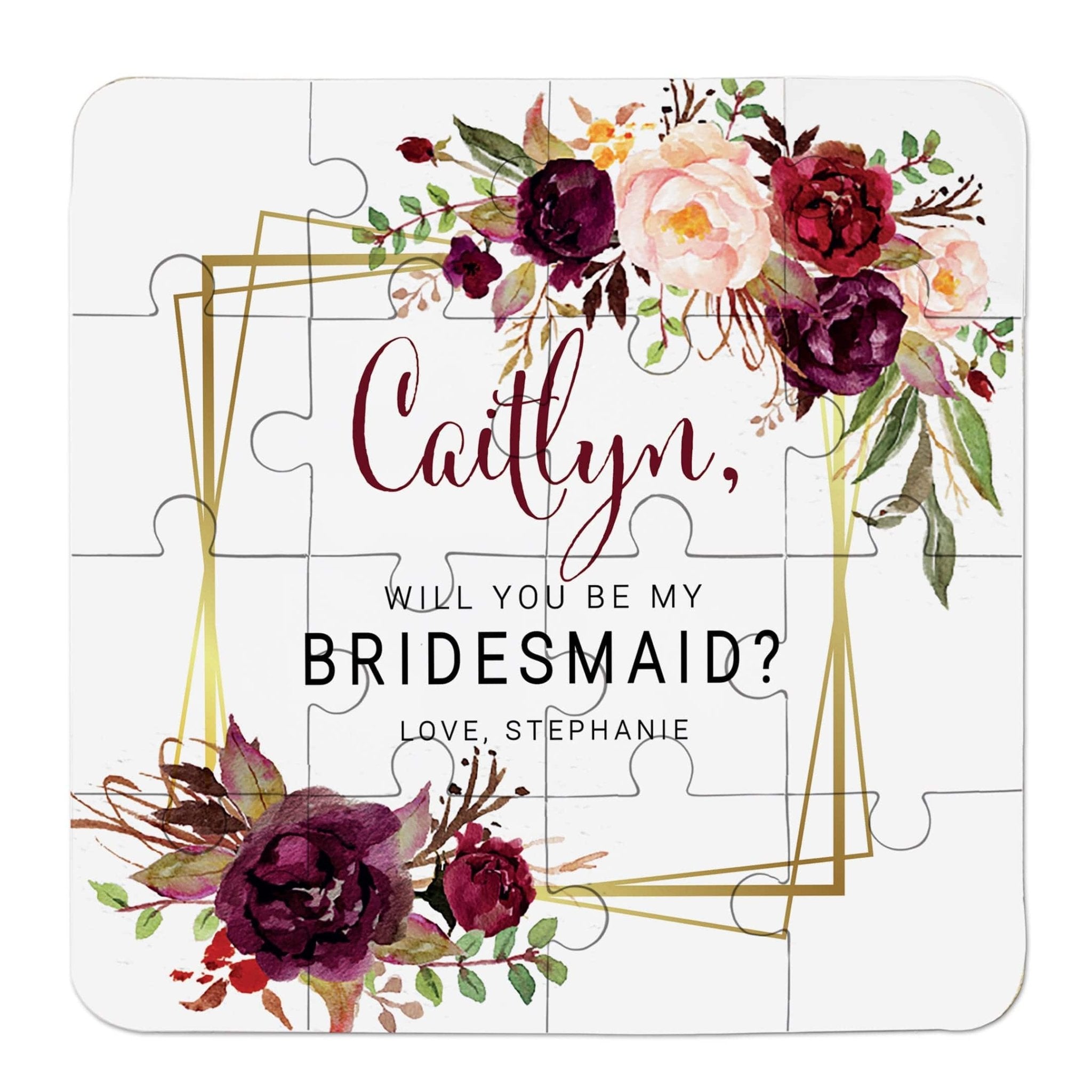 Burgundy & Geometric Frame Bridesmaid Puzzle - XOXOKristen