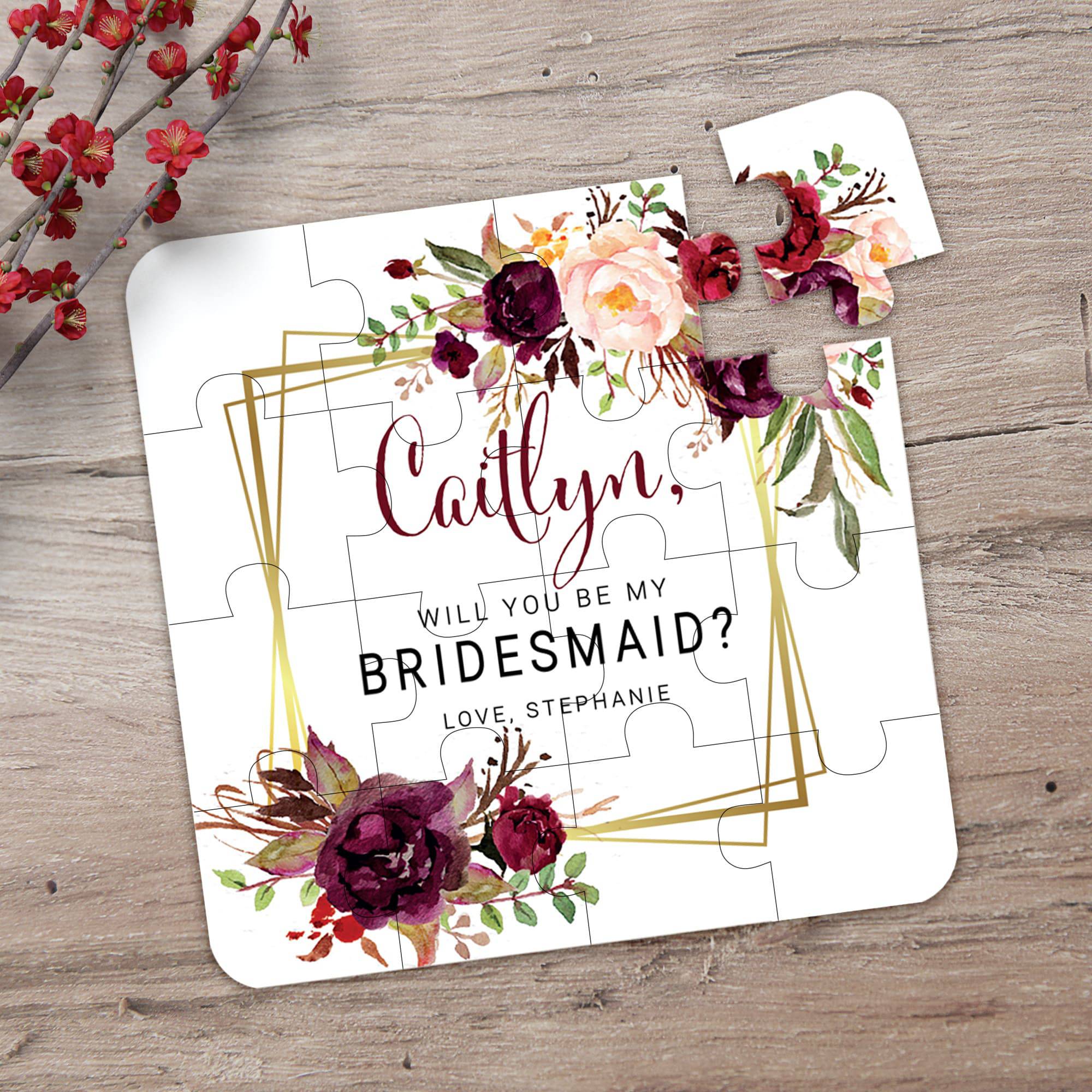 Burgundy & Geometric Frame Bridesmaid Puzzle - XOXOKristen