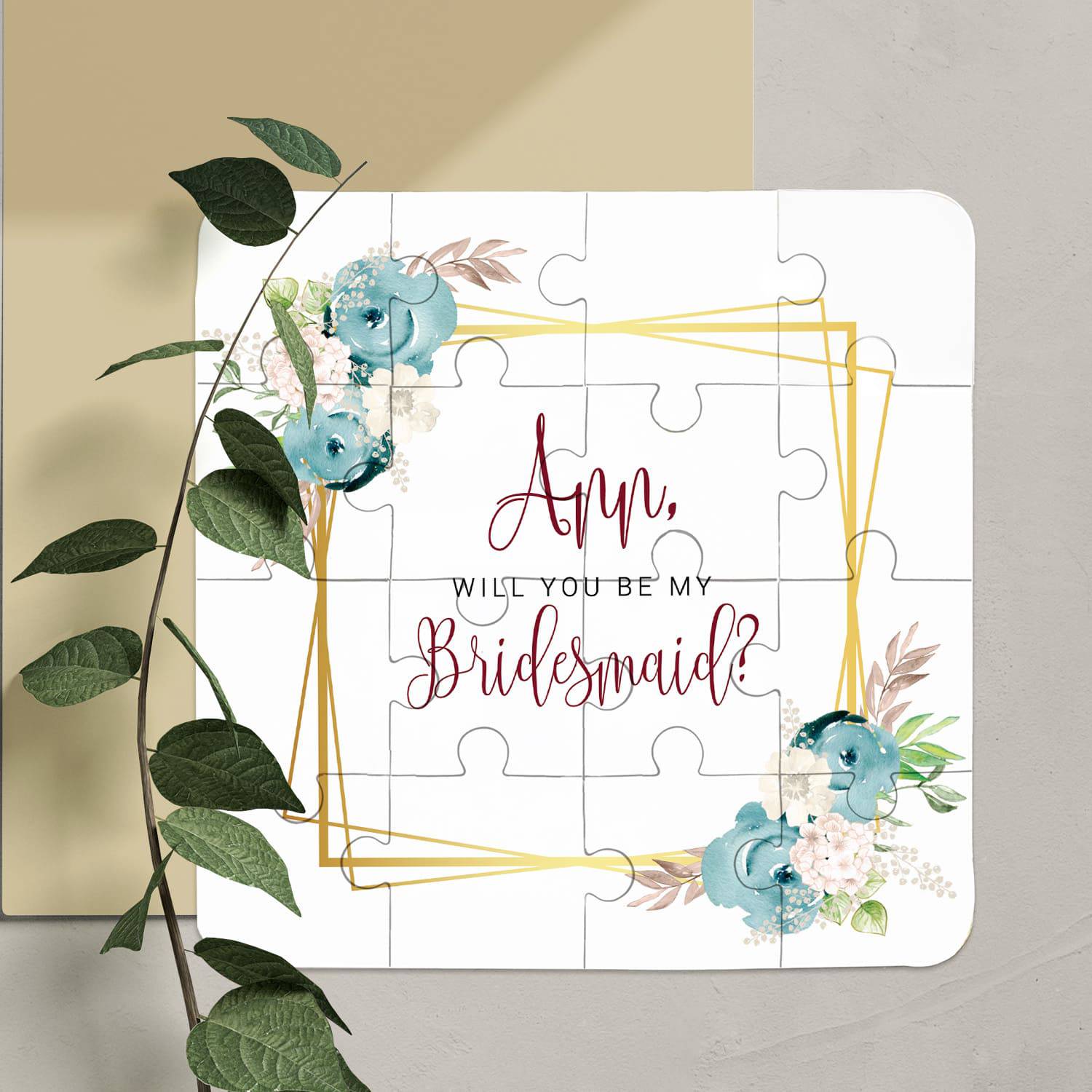 Dusty Blue Flowers Bridesmaid Puzzle - XOXOKristen