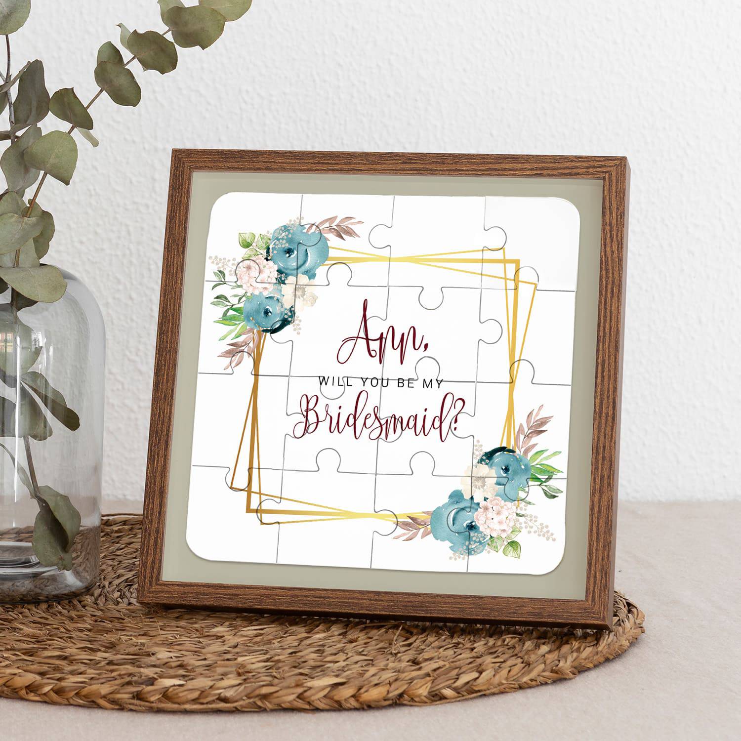 Dusty Blue Flowers Bridesmaid Puzzle - XOXOKristen