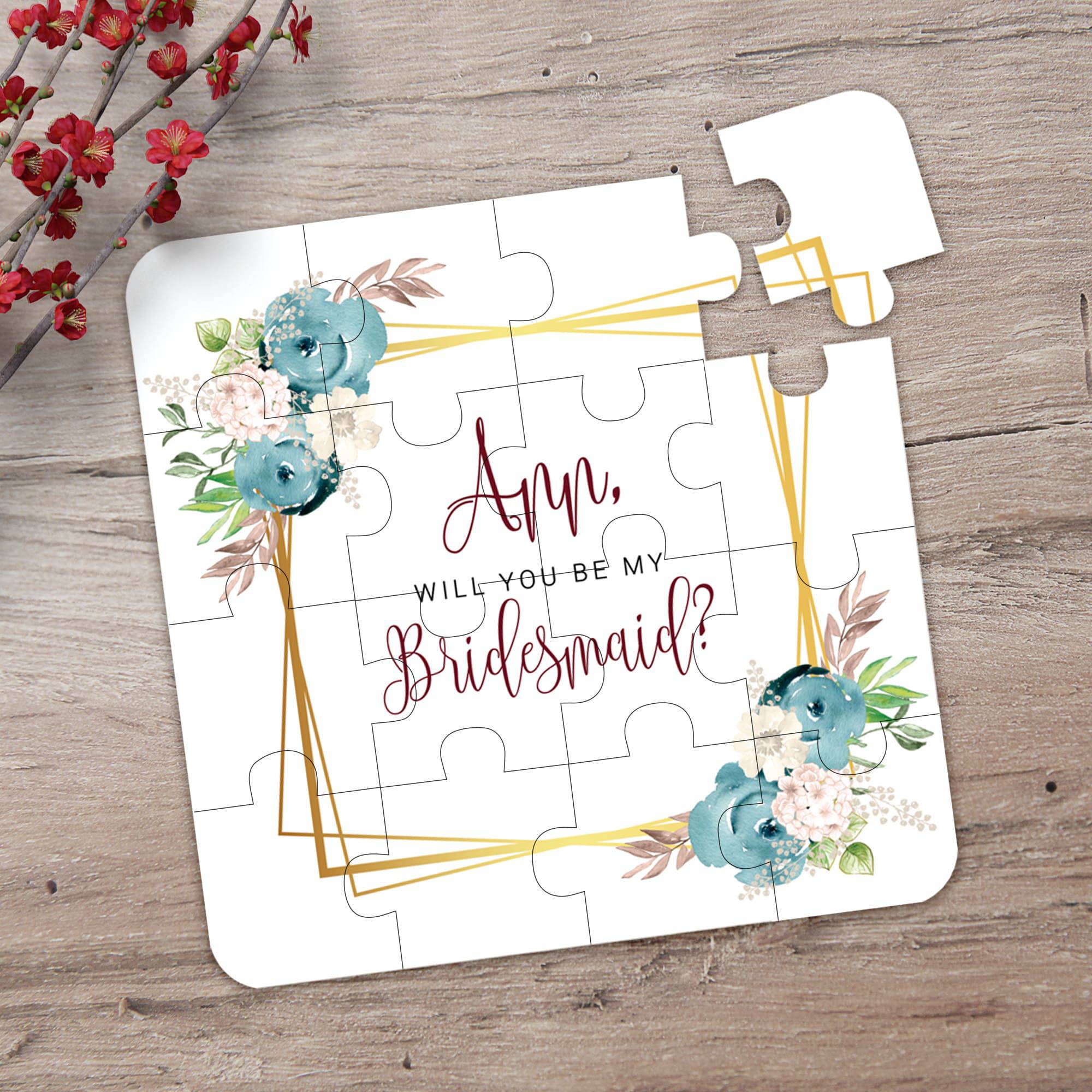 Dusty Blue Flowers Bridesmaid Puzzle - XOXOKristen
