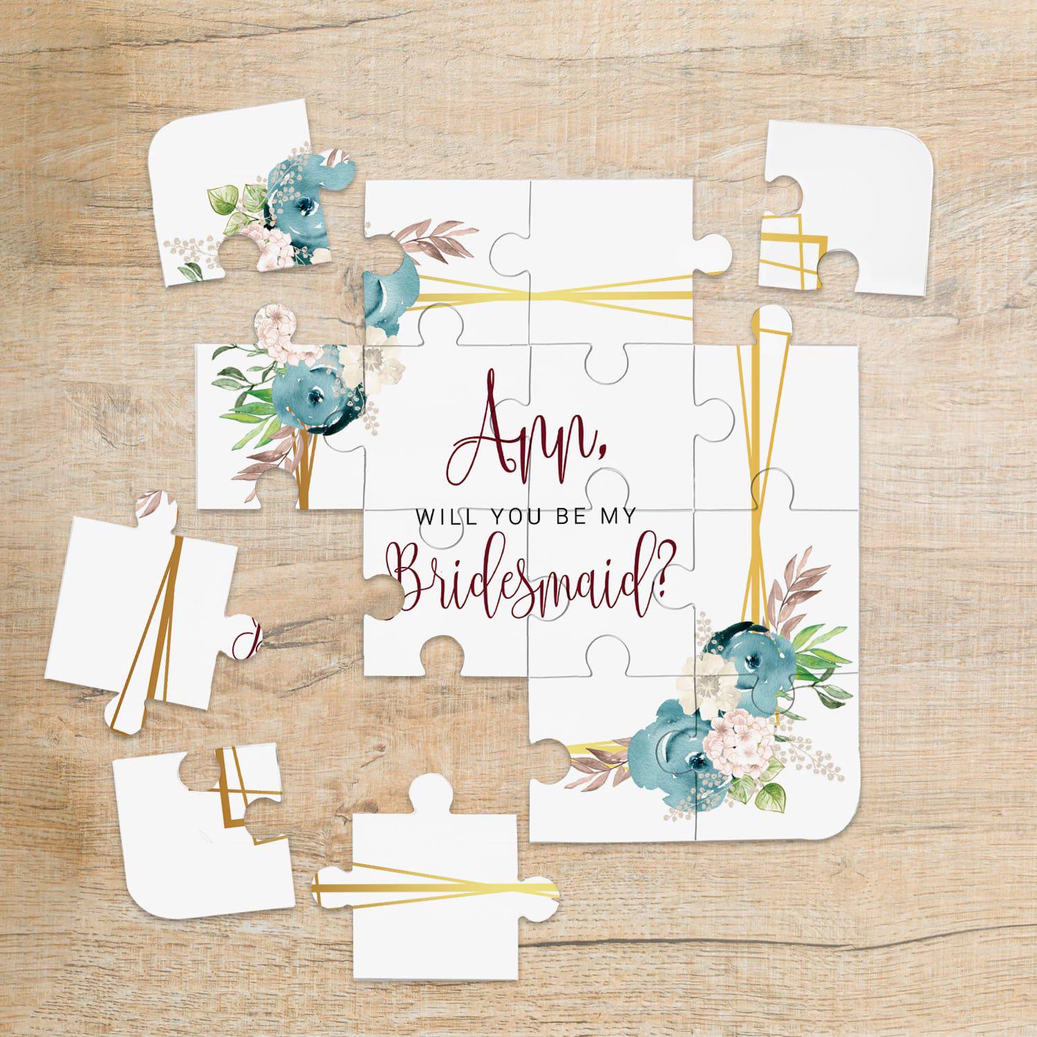 Dusty Blue Flowers Bridesmaid Puzzle - XOXOKristen