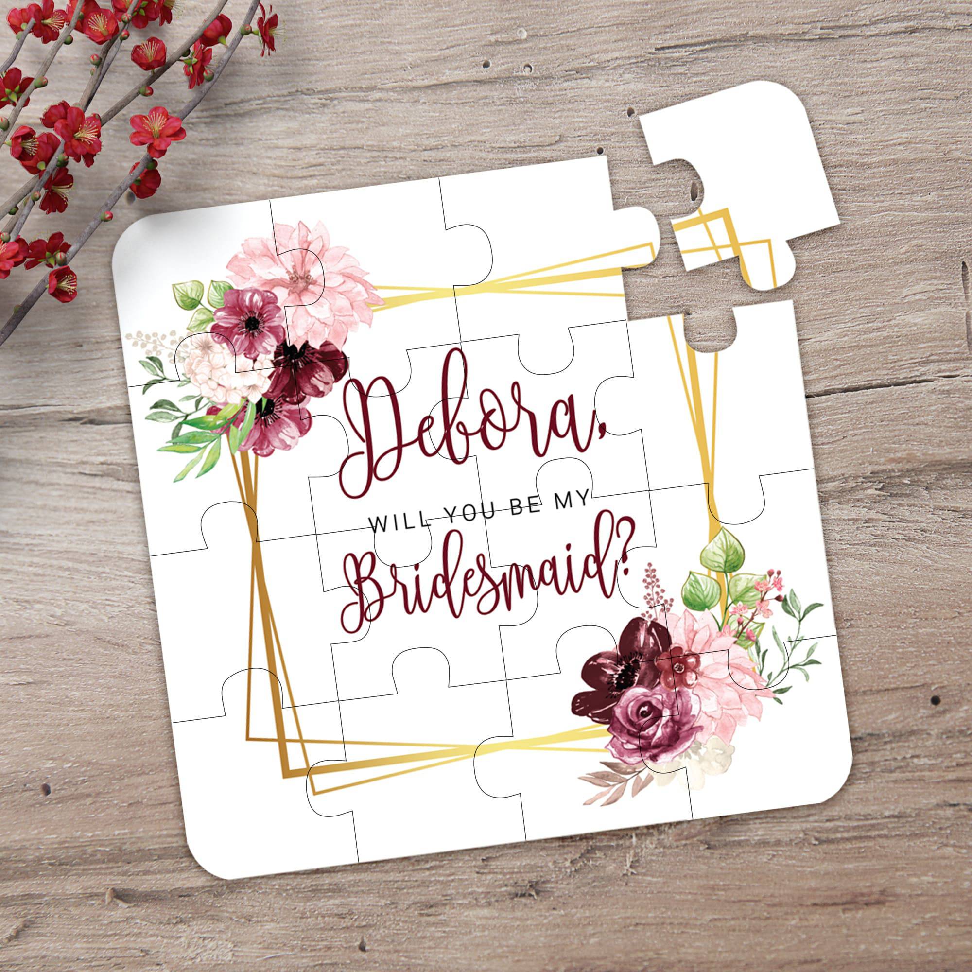 Burgundy Floral Bridesmaid Proposal Puzzle - XOXOKristen