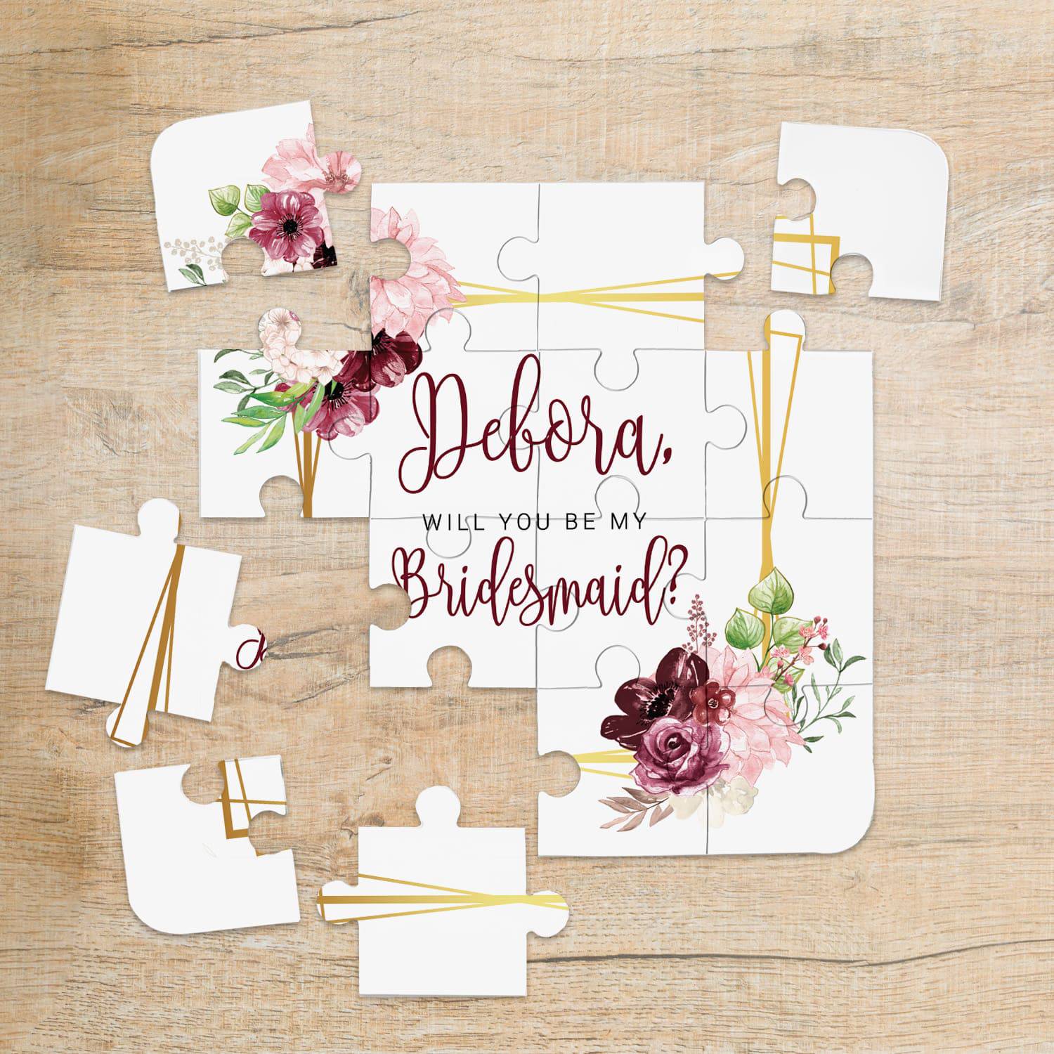 Burgundy Floral Bridesmaid Proposal Puzzle - XOXOKristen