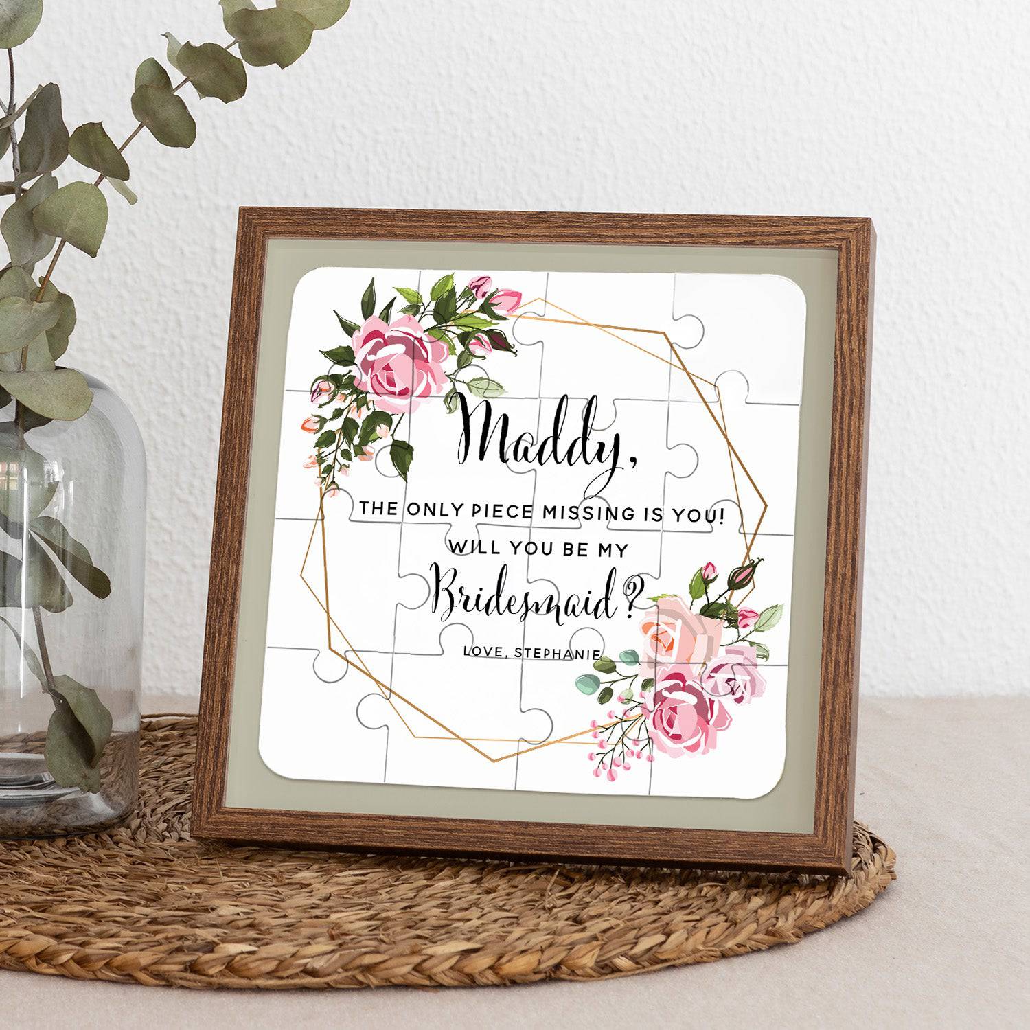 Dusty Pink Geometric Frame Personalized Bridesmaid Puzzle Proposal - XOXOKristen