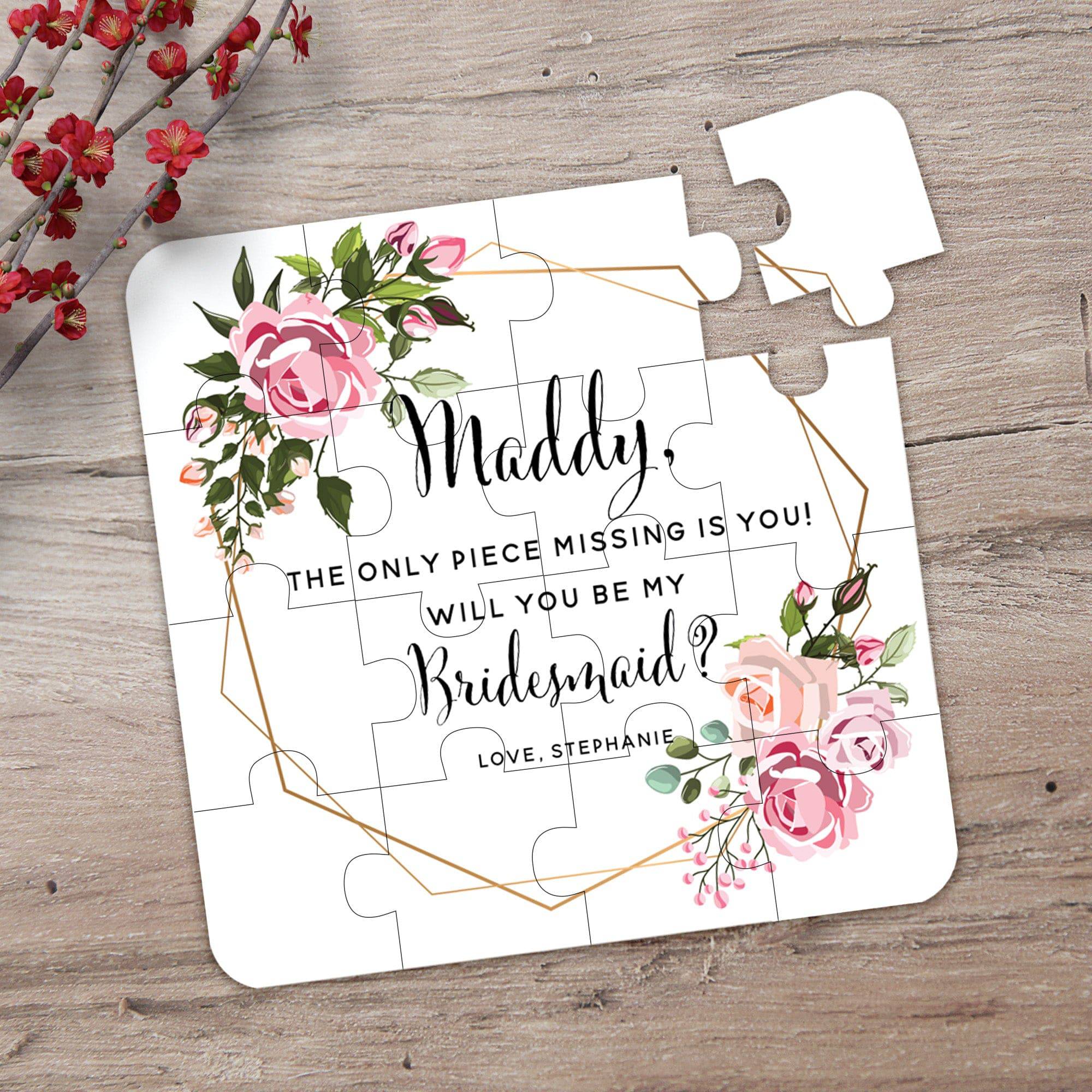 Dusty Pink Geometric Frame Personalized Bridesmaid Puzzle Proposal - XOXOKristen