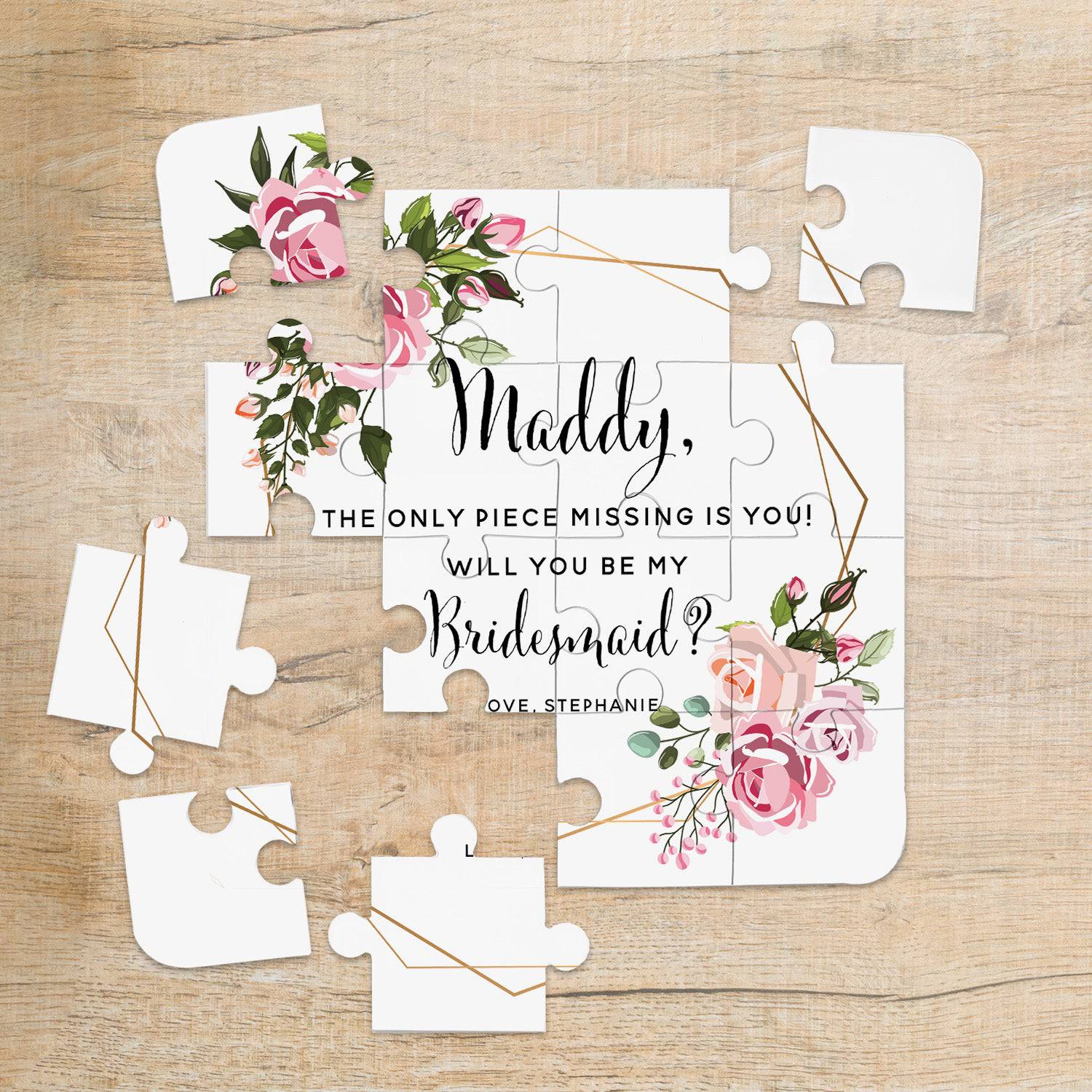 Dusty Pink Geometric Frame Personalized Bridesmaid Puzzle Proposal - XOXOKristen